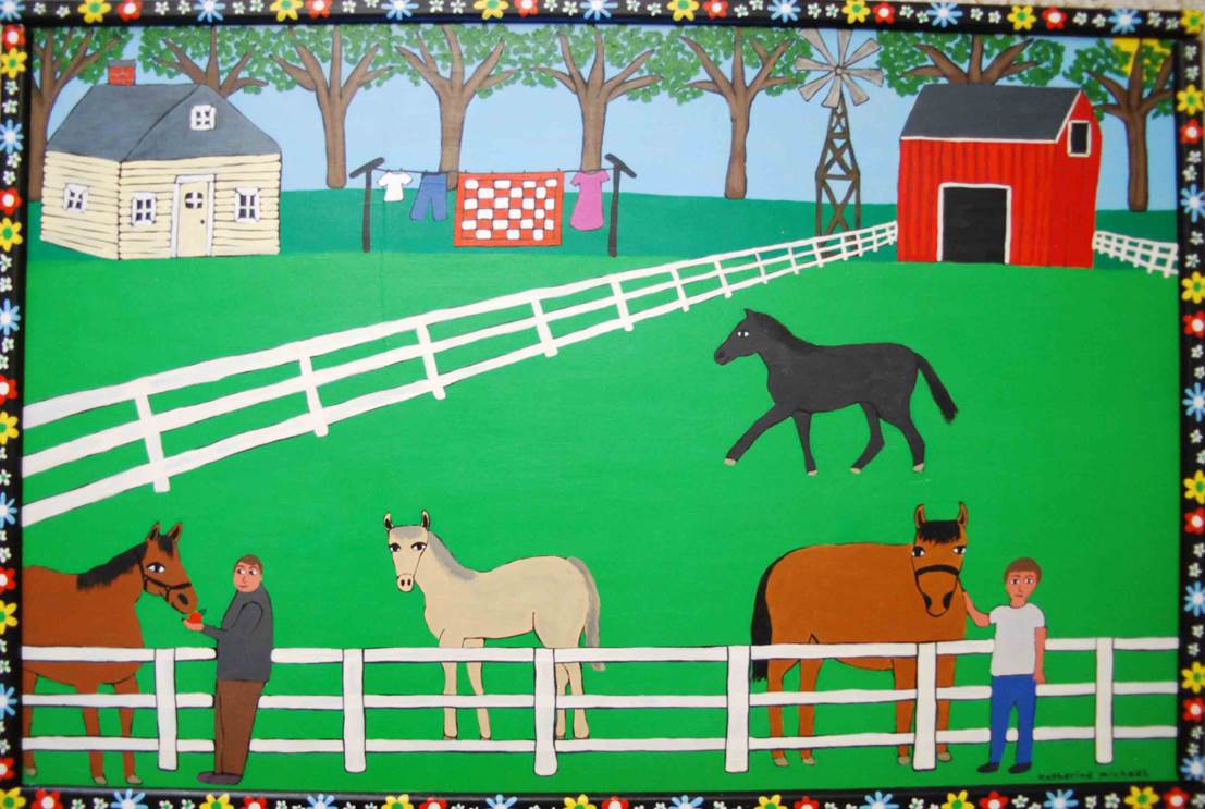 horse farm with black flowered frame for web